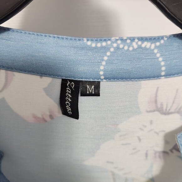 Zattcas Womens 3/4 Roll Sleeve Notch Neck Floral Blouse Shirts Tunic Tops Light - Picture 3 of 4